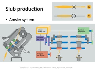 Slub production
• Amsler system
Compiled by A.Muralikrishnan, PACR Polytechnic college, Rajapalayam, Tamilnadu
 