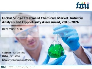 Global Sludge Treatment Chemicals Market: Industry
Analysis and Opportunity Assessment, 2016–2026
December 2016
©2015 Future Market Insights, All Rights Reserved
Report Id : REP-GB-1089
Status : Nov - 2016
Category : Chemicals and Materials
 