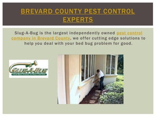 BREVARD COUNT Y PEST CONTROL
EXPERTS
Slug- A-Bug is the largest independently owned pest control
company in Brevard County, we of fer cutting edge solutions to
help you deal with your bed bug problem for good.
