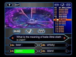 What is the meaning of baile Áthá cliath in irish? beer whisky dublin island 