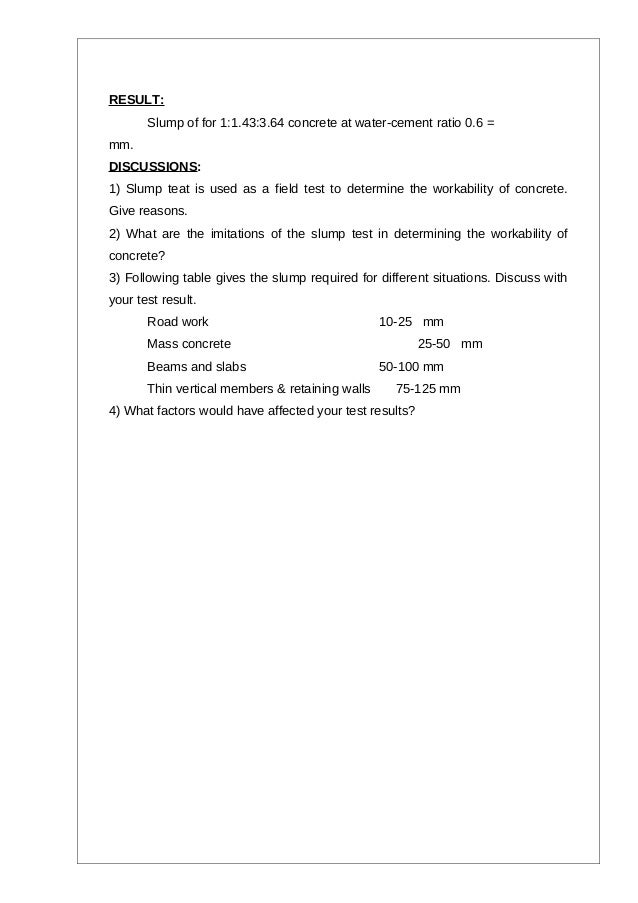 test pressure 1.43 Slump test test pressure 1.43 Slump test