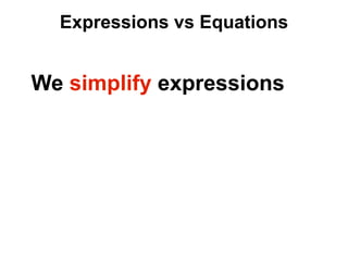 Expressions vs Equations


We simplify expressions
 