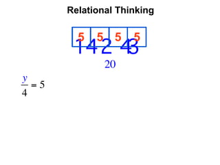 Relational Thinking

         5   5 5     5
                       
        14 2 4     3
               20
y
  =5
4
 