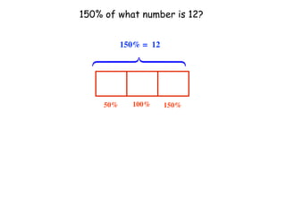 150% of what number is 12?


           150% = 12




  ⎩
  ⎪
  ⎨
  ⎪
  ⎧
     50%     100%      150%
 