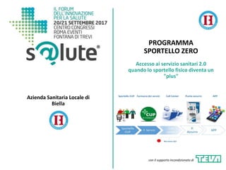 PROGRAMMA
SPORTELLO ZERO
Azienda Sanitaria Locale di
Biella
Accesso ai servizio sanitari 2.0
quando lo sportello fisico diventa un
"plus"
con il supporto incondizionato di
 