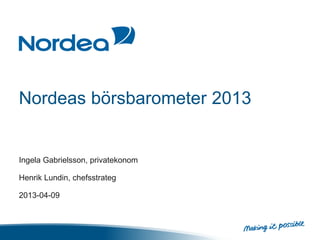 Nordeas börsbarometer 2013


Ingela Gabrielsson, privatekonom

Henrik Lundin, chefsstrateg

2013-04-09
 