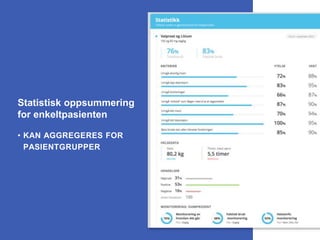 Statistisk oppsummering
for enkeltpasienten
• KAN AGGREGERES FOR
PASIENTGRUPPER
 