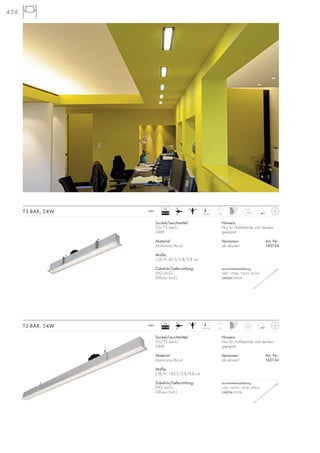 456
Sockel/Leuchtmittel:
G5/T5 (excl.)
24W
Material:
Aluminium/Acryl
Maße:
L/B/H: 60,5/5,8/9,8 cm
Zubehör/Lieferumfang:
EVG (incl.)
Diffusor (incl.)
Hinweis:
Nur für Hohlwände und -decken
geeignet.
Versionen: Art. Nr.:
alu eloxiert 160124
T5-BAR, 24W 1,06
10
230~
59/4,5
Sockel/Leuchtmittel:
G5/T5 (excl.)
54W
Material:
Aluminium/Acryl
Maße:
L/B/H: 120,5/5,8/9,8 cm
Zubehör/Lieferumfang:
EVG (incl.)
Diffusor (incl.)
Hinweis:
Nur für Hohlwände und -decken
geeignet.
Versionen: Art. Nr.:
alu eloxiert 160134
T5-BAR, 54W 2,05
10
230~
119/4,5
VG
EEI=A2
VG
EEI=A2
Leuchtmittelempfehlung:
24W, 1700lm, CRI 85, EEK=A
548024 3000K
Leuchtmittelempfehlung:
54W, 4450lm, CRI 85, EEK=A
548054 3000K
 