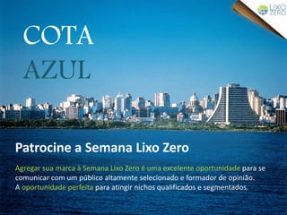 COMOPARTICIPAR
QUEROPROPORUMEVENTO
QUEROCONTRATARUMAATIVIDADELIXOZEROPARAOMEUSEGMENTO
QUEROPATROCINAR
Realização
lixozeropoa@oficinapasargada com.br
www.semanalixoseroportoalegre.com.br
23A31
OUTUBRO
2015
 