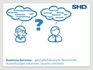 Business-Services – geschäftsfokussiert, Nutzersicht,
Auswirkungen erkennen, Ursache ermitteln
 