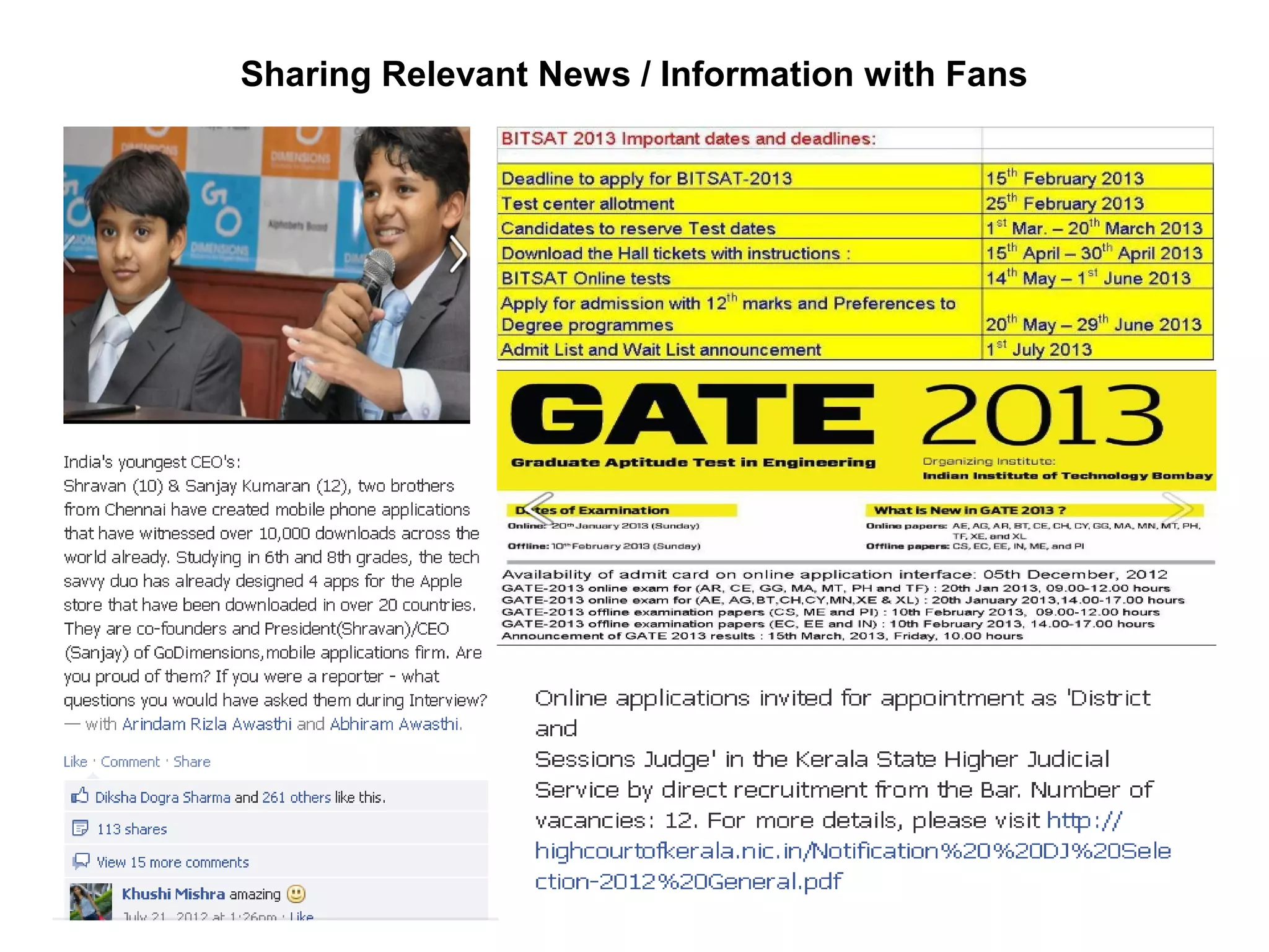 Sharing Relevant News / Information with Fans
 