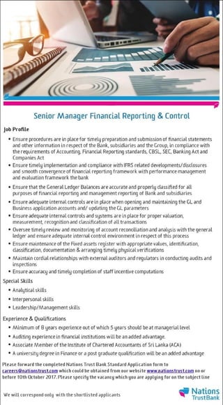Senior Manager Financial Reporting & Control