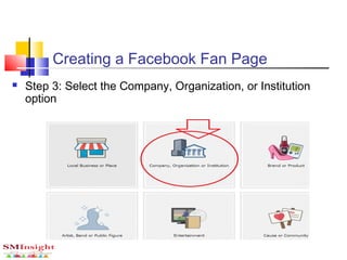  Step 3: Select the Company, Organization, or Institution
option
Creating a Facebook Fan Page
 