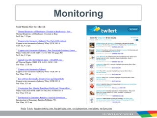 Monitoring Freie Tools: feedmyinbox.com, backtweets.com, socialmention.com/alerts, twilert.com  