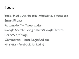 Tools Social Media Dashboards- Hootsuite, Tweetdeck 