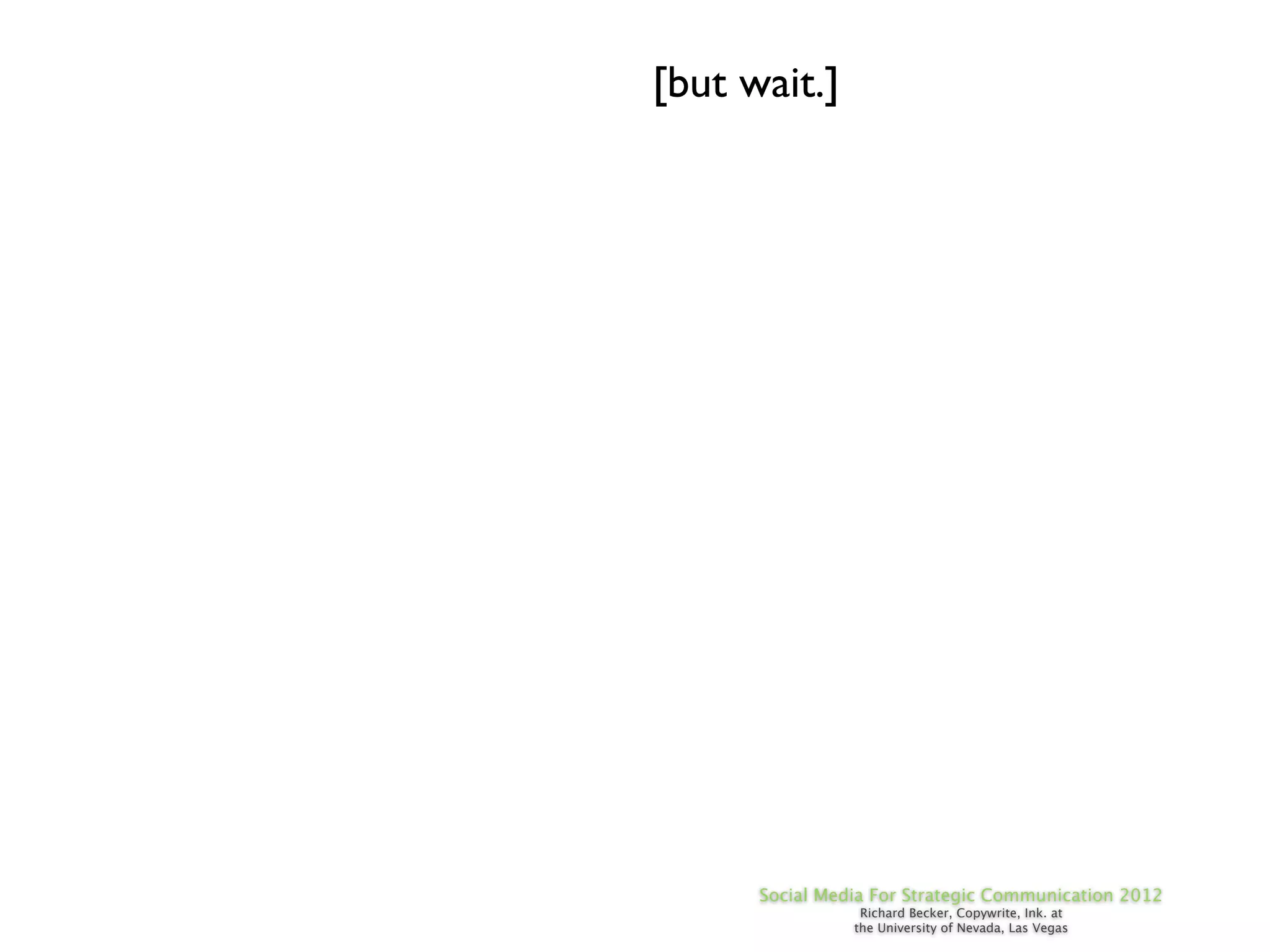 [but wait.]




      Social Media For Strategic Communication 2012
                 Richard Becker, Copywrite, Ink. at
                the University of Nevada, Las Vegas
 