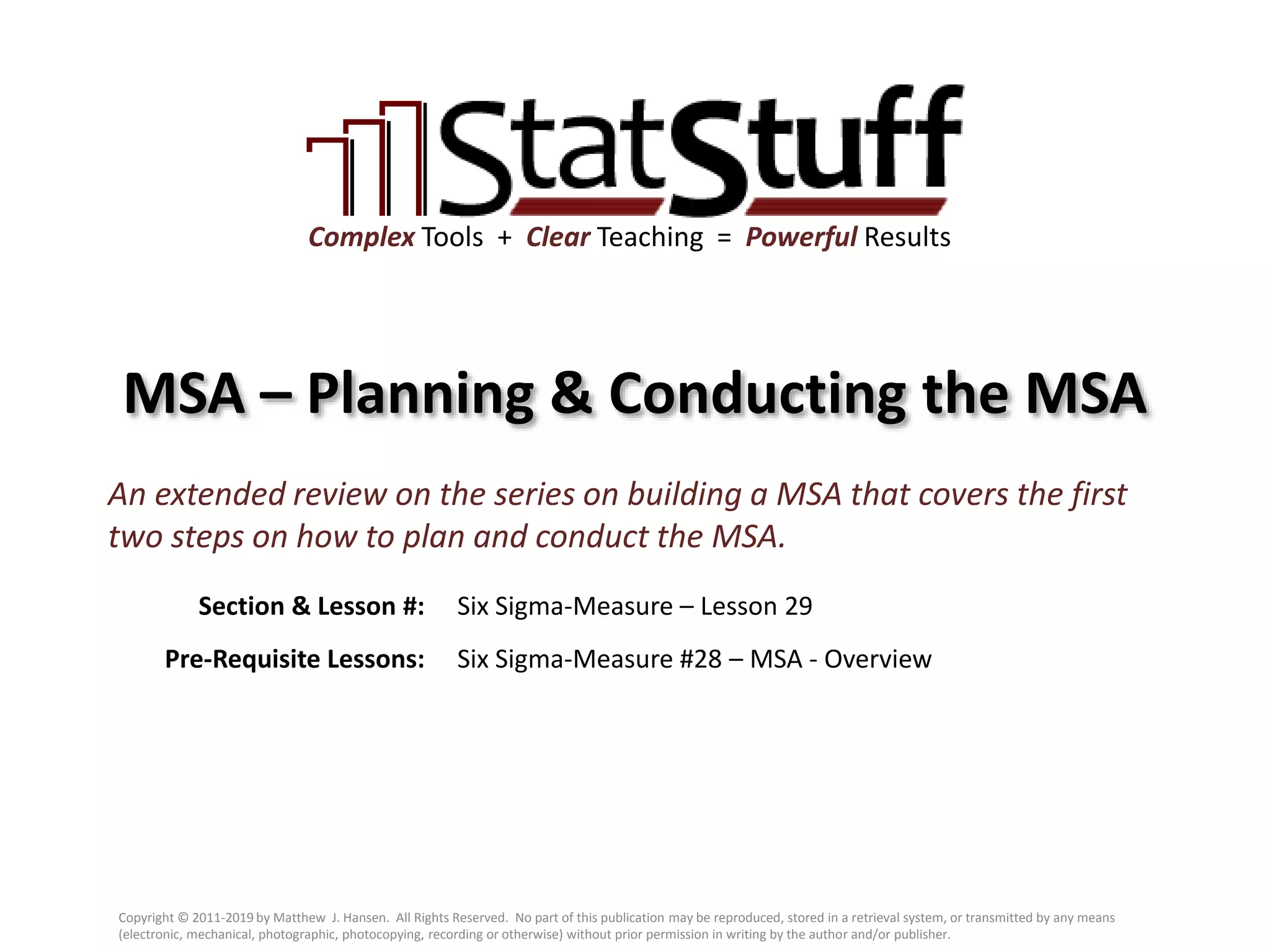 MSA – Planning & Conducting the MSA