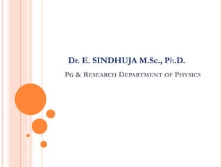 PG & RESEARCH DEPARTMENT OF PHYSICS
Dr. E. SINDHUJA M.Sc., Ph.D.
 
