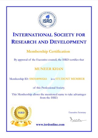 Muneer khan Membership ISRD London