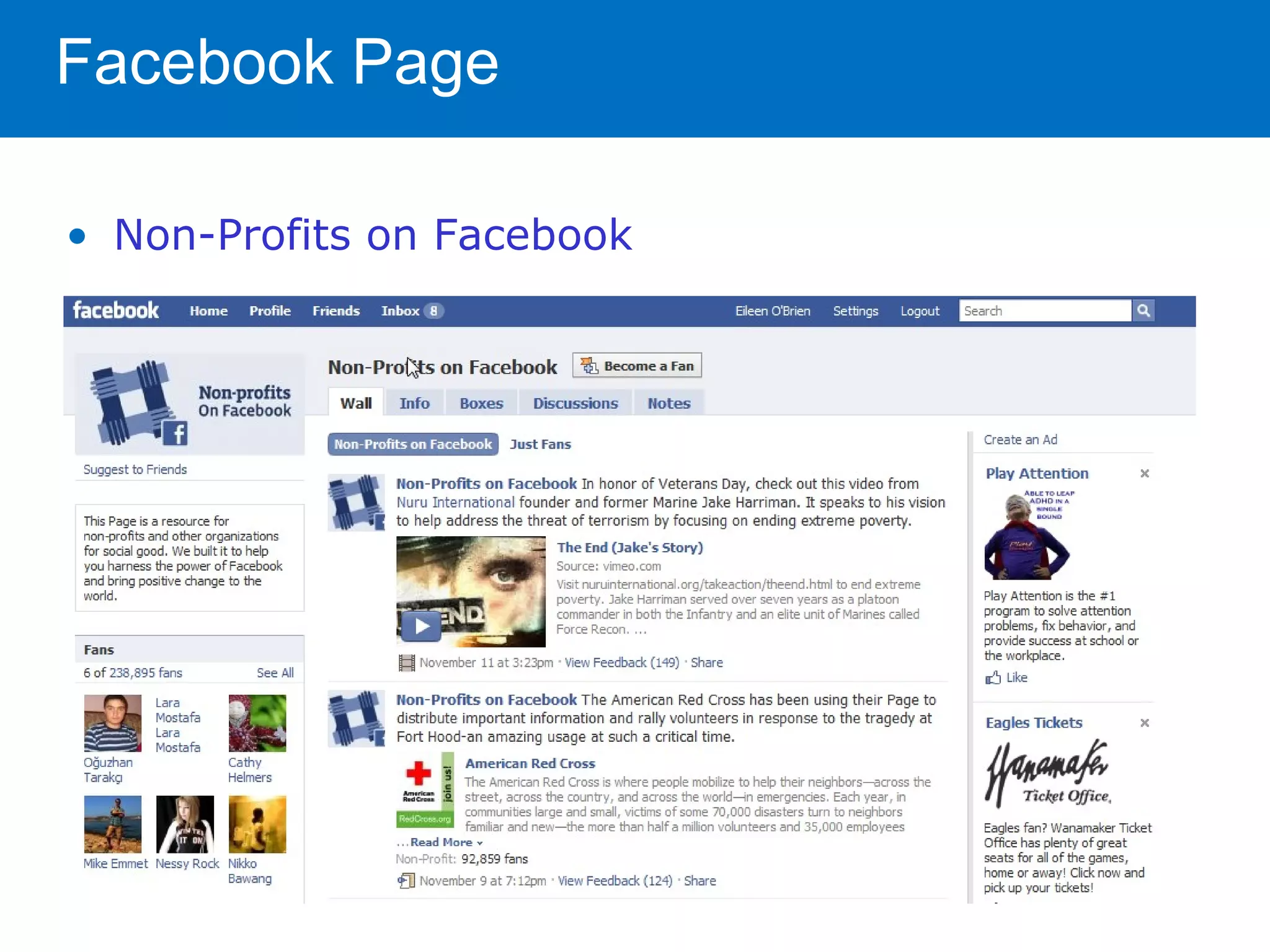 Facebook Page

• Non-Profits on Facebook
 