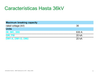 Schneider Electric 12
- SM6 Distribución en MT – Mayo 2009
Características Hasta 36kV
 
