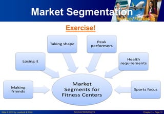 Services Marketing
Slide © 2010 by Lovelock & Wirtz Services Marketing 7/e Chapter 3 – Page 10
Market Segmentation
Exercise!
 