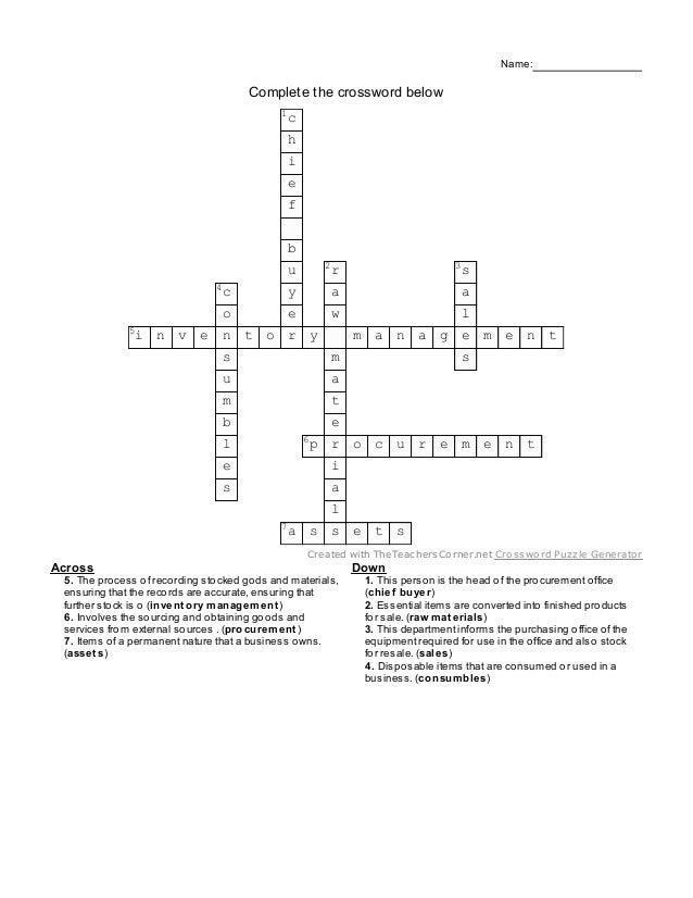 Crossword answers functions of the procurement and inventory mana…