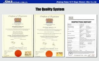 Summary of Zhejiang Ruipu Ni-Ti Shape Memory Alloy Co.,Ltd