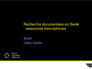 B REST
QUIMPER
MORLAIX
Recherche documentaire en Santé
: ressources francophones
Sma2
Cathy Calvès
 