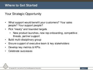 Slide 10
Your Strategic Opportunity
Where to Get Started
© Copyright 2011 Lee Levitt and The Sales Management Association
...