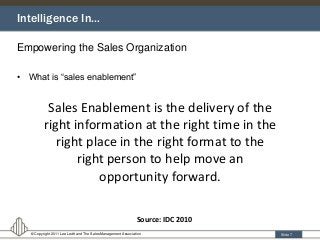 Slide 7
Empowering the Sales Organization
Intelligence In…
© Copyright 2011 Lee Levitt and The Sales Management Associatio...