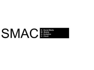 SMAC
S : Social Media
M : Mobile
A : Analytics
C : Cloud
 