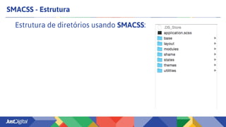 SMACSS - Estrutura
Estrutura de diretórios usando SMACSS:
 