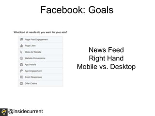 @insidecurrent
Facebook: Goals
News Feed
Right Hand
Mobile vs. Desktop
 