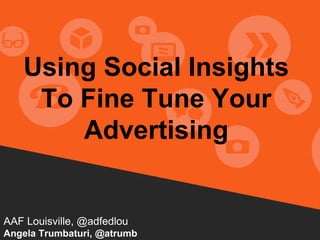 Using Social Insights
To Fine Tune Your
Advertising
AAF Louisville, @adfedlou
Angela Trumbaturi, @atrumb
 