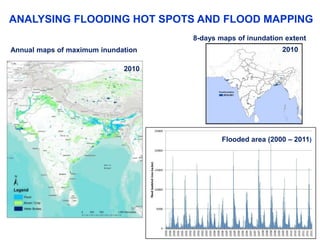 ANALYSING FLOODING HOT SPOTS AND FLOOD MAPPING
Flooded area (2000 – 2011)
2010
2010
8-days maps of inundation extent
Annual maps of maximum inundation
 