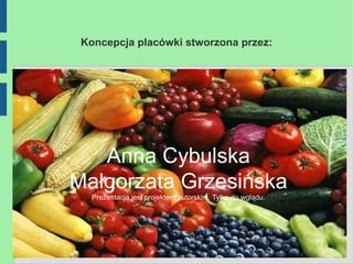 Koncepcja placówki stworzona przez:




   Anna Cybulska
Małgorzata Grzesińska
   Prezentacja jest projektem autorskim. Tylko do wglądu.
 