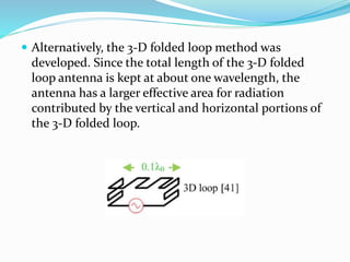 The data available in show that the 3-D folded loop
design not only yields a reasonable antenna gain but
also can operat...