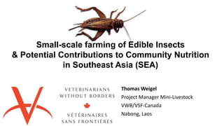 Thomas Weigel
Project Manager Mini-Livestock
VWB/VSF-Canada
Nabong, Laos
Small-scale farming of Edible Insects
& Potential Contributions to Community Nutrition
in Southeast Asia (SEA)
 