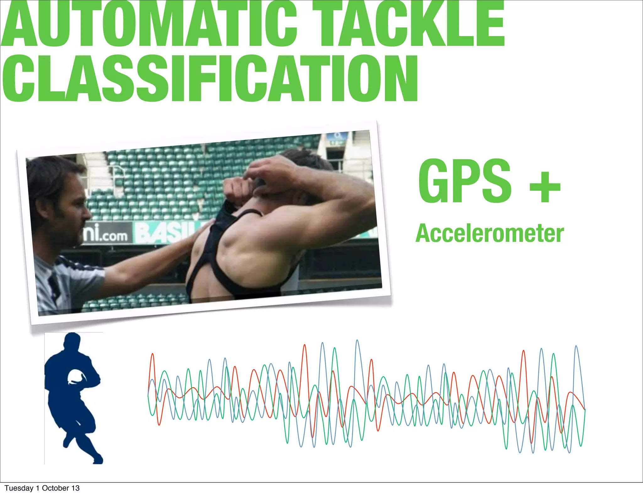 AUTOMATIC TACKLE
CLASSIFICATION
GPS +
Accelerometer
Tuesday 1 October 13
 