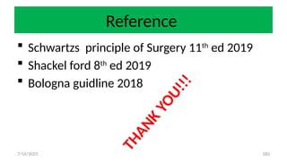 182
Reference
 Schwartzs principle of Surgery 11th
ed 2019
 Shackel ford 8th
ed 2019
 Bologna guidline 2018
7/14/2025
T
H
A
N
K
Y
O
U
!
!
!
 