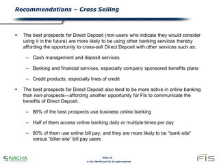 Recommendations – Cross Selling



   The best prospects for Direct Deposit (non-users who indicate they would consider
 ...