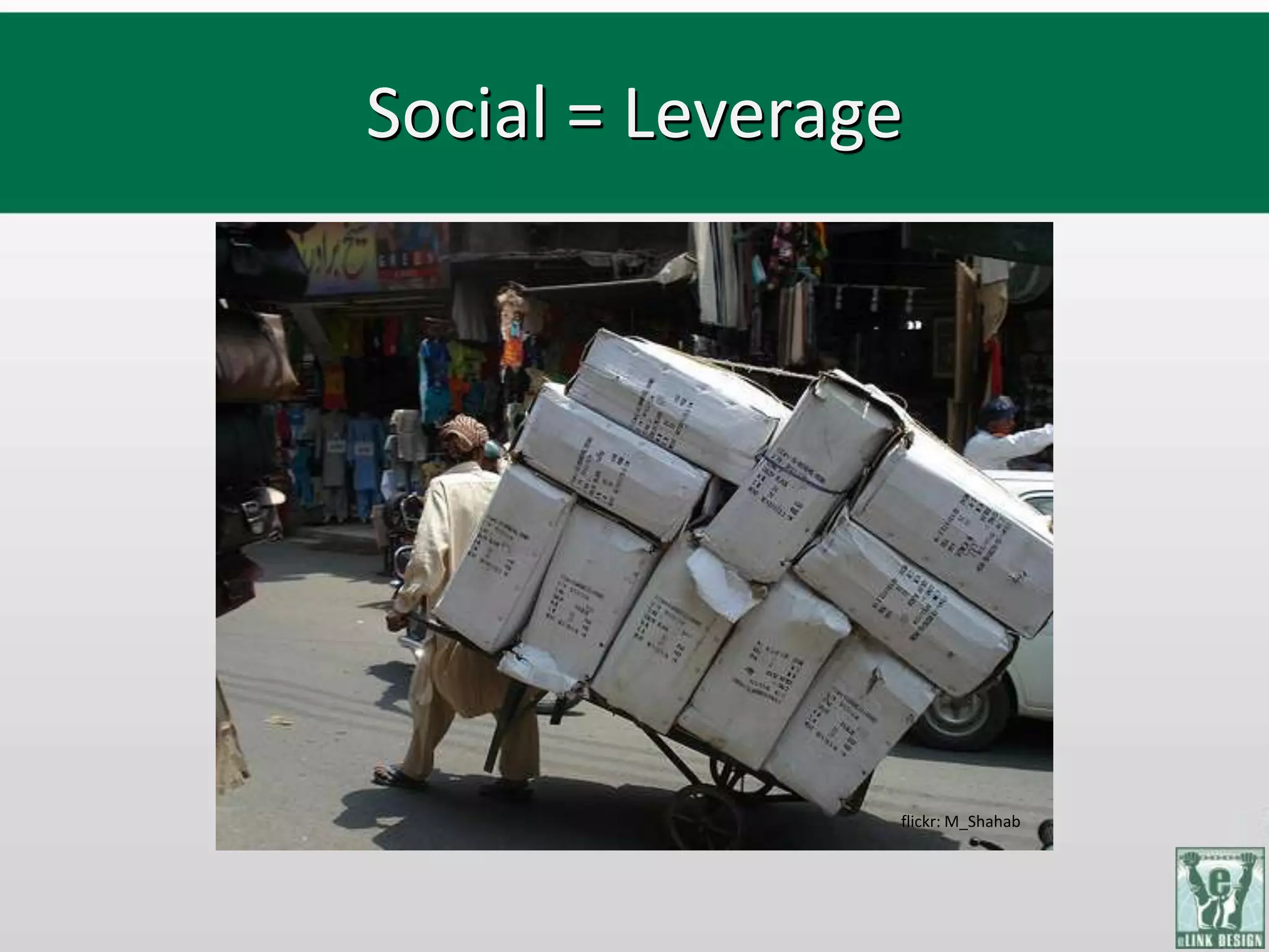 Social = Leverage




                flickr: M_Shahab
 
