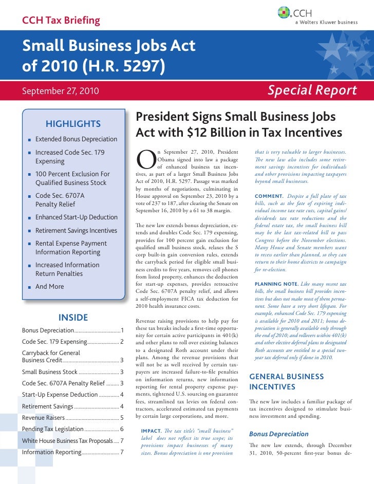 Small Business Jobs Act 7 23 10