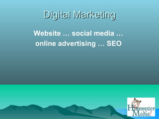 Digital Marketing
Website … social media …
online advertising … SEO
 