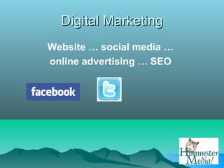 Digital Marketing
Website … social media …
online advertising … SEO
 