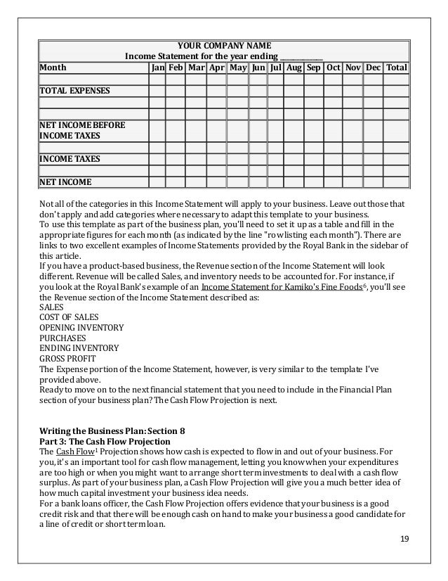 Business plan income statement