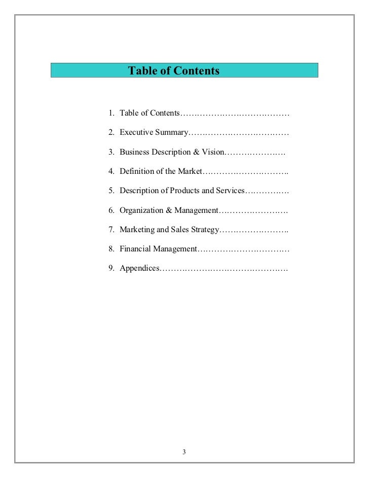Small business plan outline sample