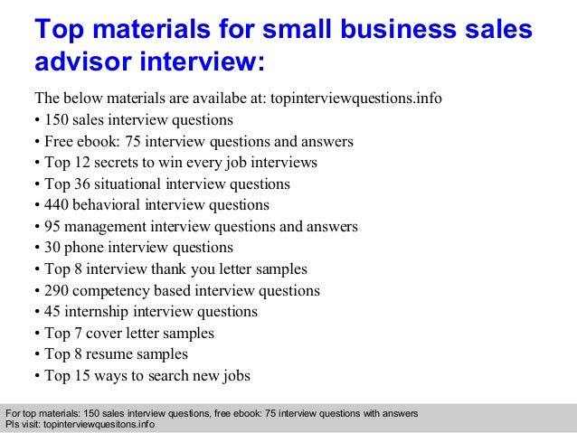 Small Business Sales Advisor Interview Questions And Answers