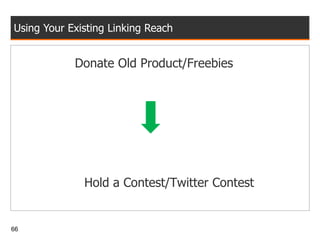 Using Your Existing Linking Reach Donate Old Product/Freebies   Hold a Contest/Twitter Contest 